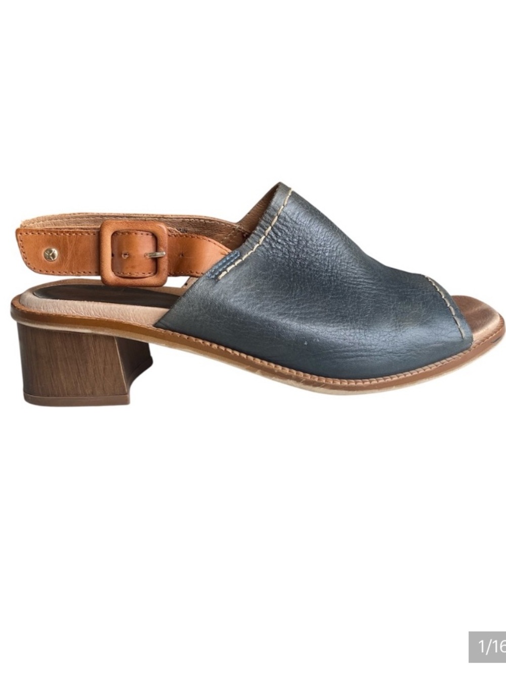 Pikolinos Leather Slingback Block Heel Sandal, Navy and Camel , EU 37
